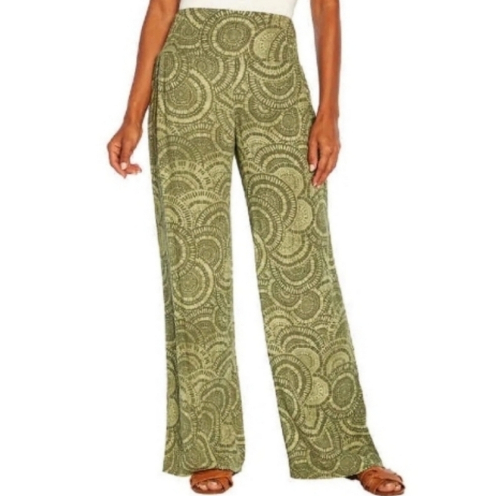 NWT ☆ Three Dots 'Woodland Mosaic' Green Pull-On Pants Medium